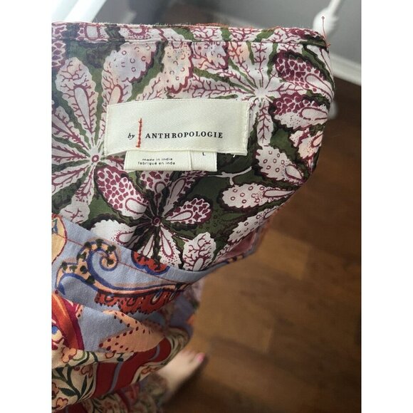 Anthropologie Mixed Print Blouse Long Sleeve Tassels Dropped Yoke LARGE Stunning - Picture 6 of 6